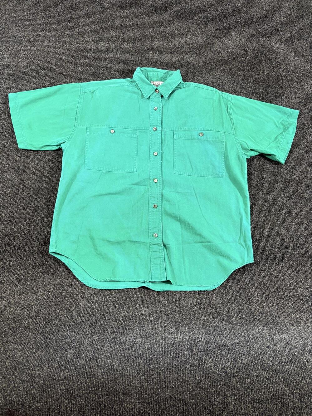 Details Shirt Mens M Green Short Sleeve Button Up Twill Cotton Pockets Casual
